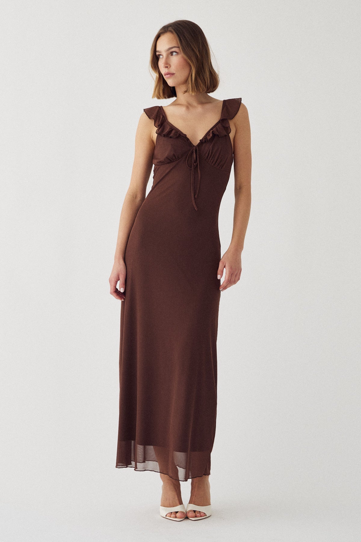 tawny brown dress The Seersucker Puff Sleeve Dress