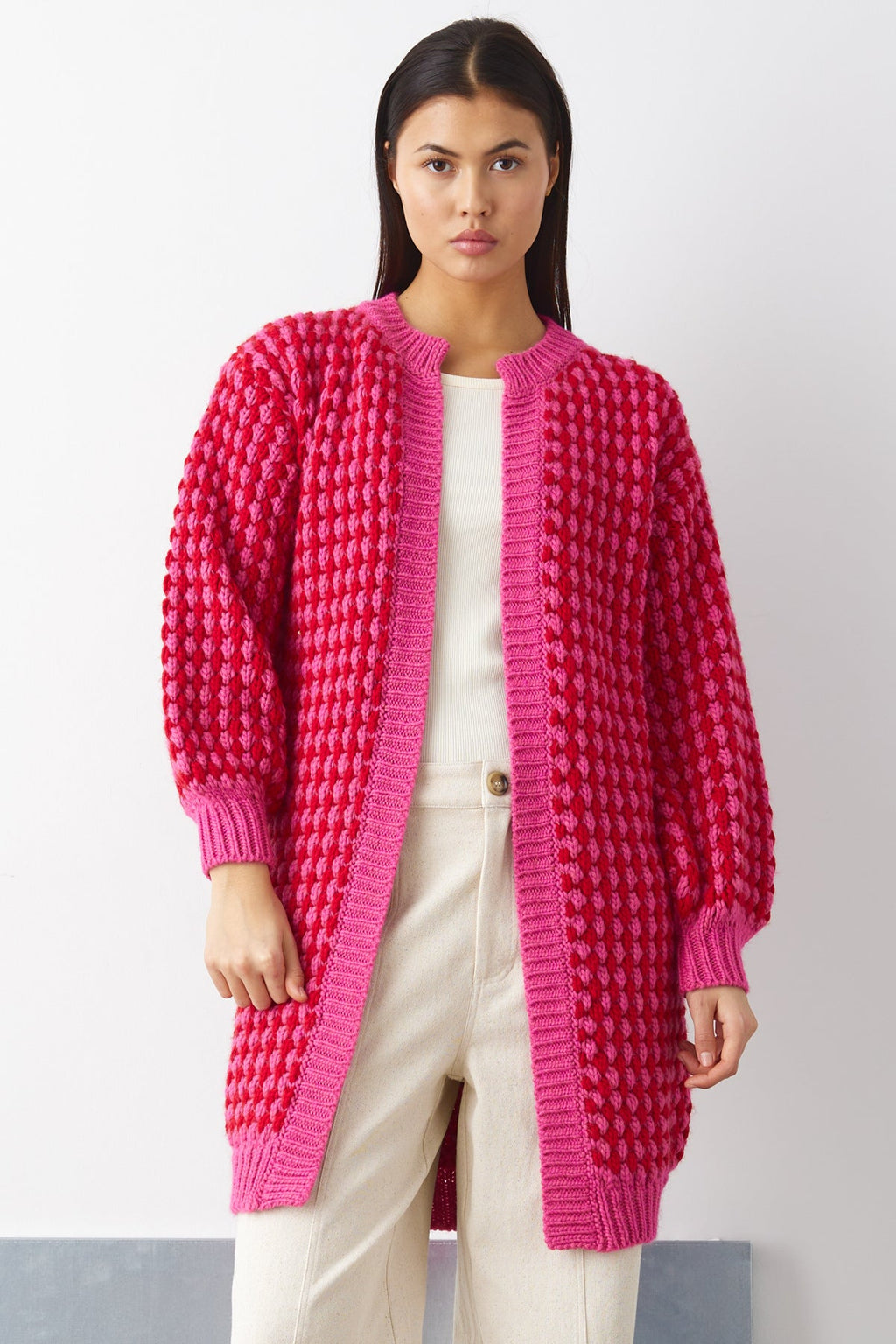 Gio Knit Cardigan Pink Red Mix